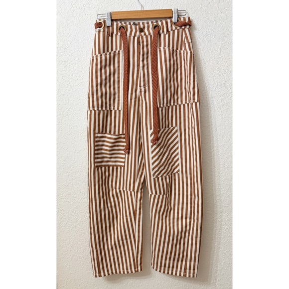 Urban Daizy Pants - NEW URBAN DAIZY Railroad The Striped Patch Pocket Utility Pants in Brown - S